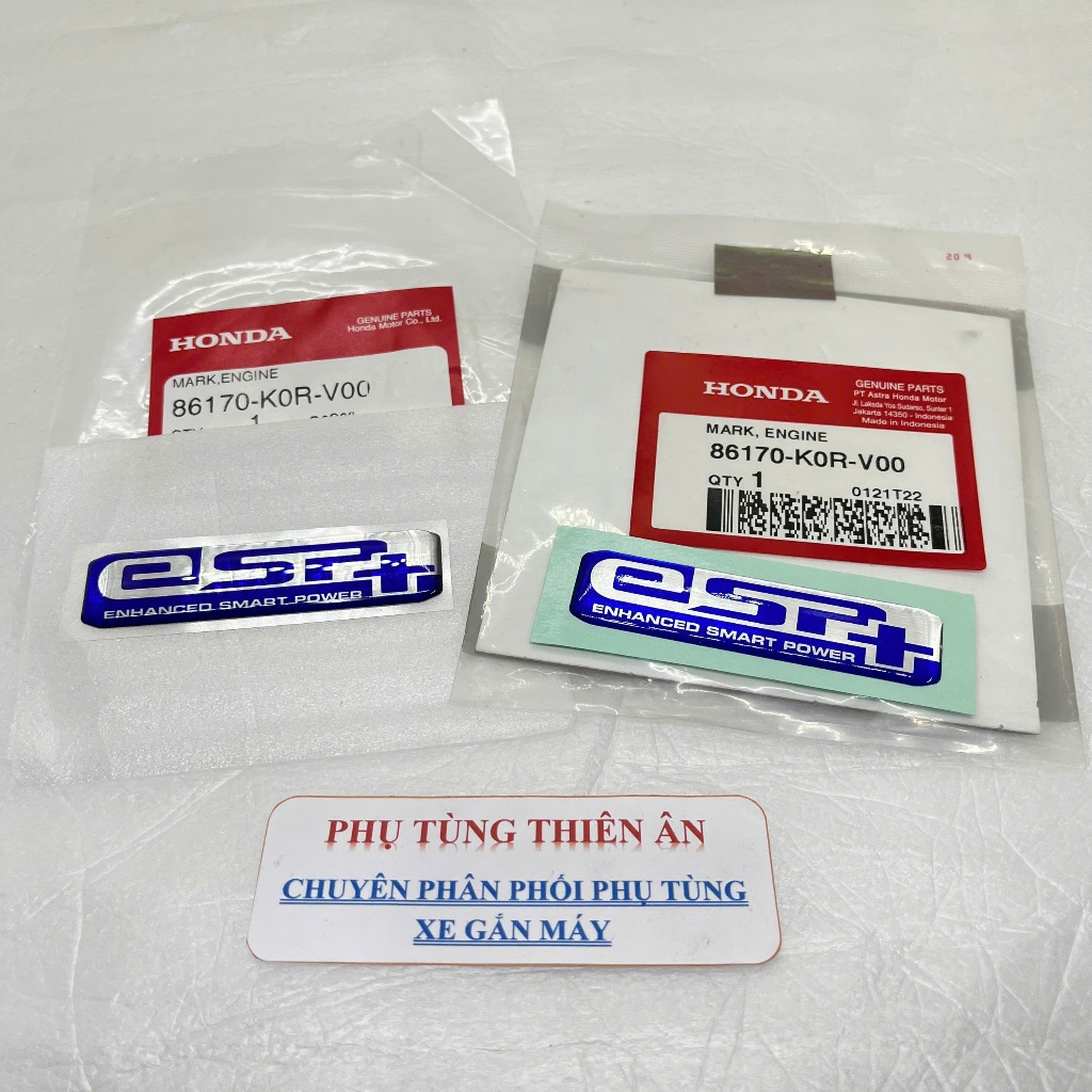 Tem ESP+ xanh - Tem logo chữ nổi ESP mới dán pô e Vario 160, PCX 160, ADV 160 _ 86170-K0R-V00