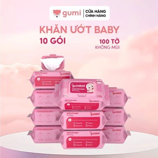 (KID)Thùng 10 gói khăn ướt Gumi không cồn không parabens cao cấp dành cho em bé.