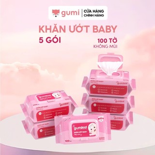 (KID)Thùng 5 gói khăn ướt Gumi không cồn không parabens cao cấp dành cho em bé