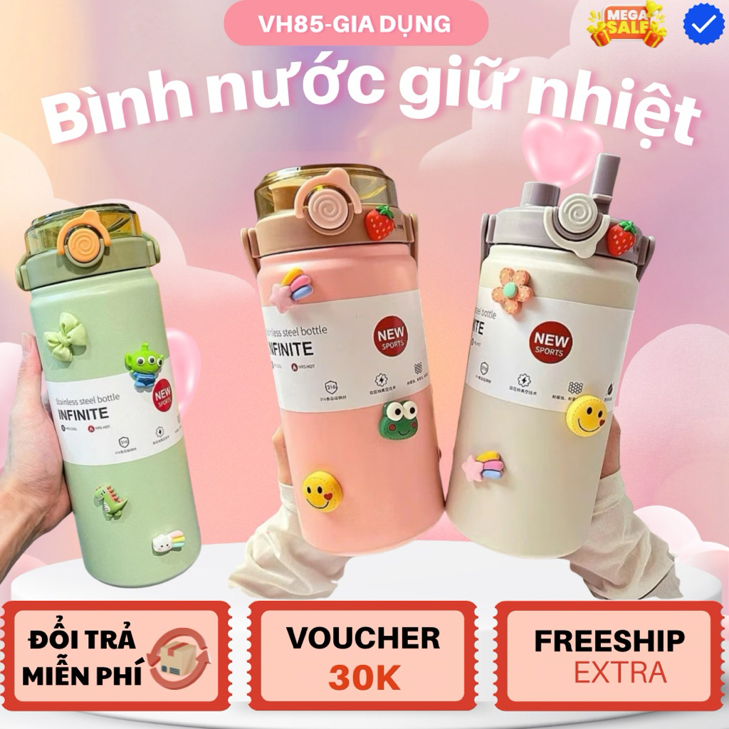 Bình Nước Giữ Nhiệt Boss Inox 316 Cao Cấp 1200ml | Có Ống Hút, Quai Xách – Tặng Sticker – Dùng Đi Họ