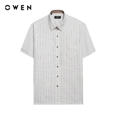 Owen - Áo sơ mi ngắn tay Body Fit AB250069NT màu Be nhạt chất liệu Bamboo poly