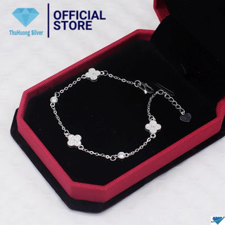  Lắc tay nữ cỏ 4 lá nạm đá size 8li -6li nhẹ nhàng chuẩn bạc ta-THU HUONG SILVER 