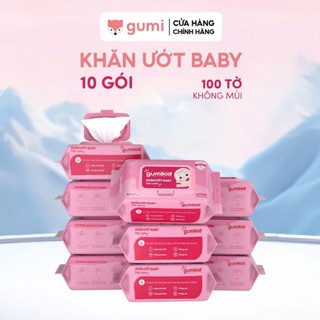 (KID)Thùng 10 gói khăn ướt Gumi không cồn không parabens cao cấp dành cho em bé.