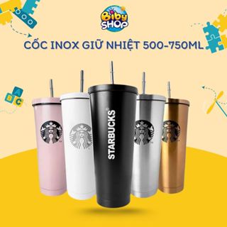  CỐC INOX GIỮ NHIỆT STARBUCK 500ml 750 kèm ống hút nhiều inox 304 giữ nhiệt 5-6h ly giữ nhiệt starbucks 