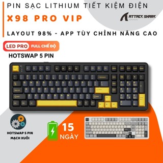 Bàn Phím Cơ Bluetooth Gaming Không Dây Attack Shark X98 VIPKEY Mạch Xuôi Hotswap App Macro LED RGB