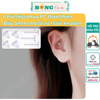 Set kèm hộp 20 chiếc bông tai nhựa trong suốt giữ lỗ đầu tròn 5mm cho lỗ xỏ nuốt khuyên BT210 - khuyên tai BÔNG Cài Tóc