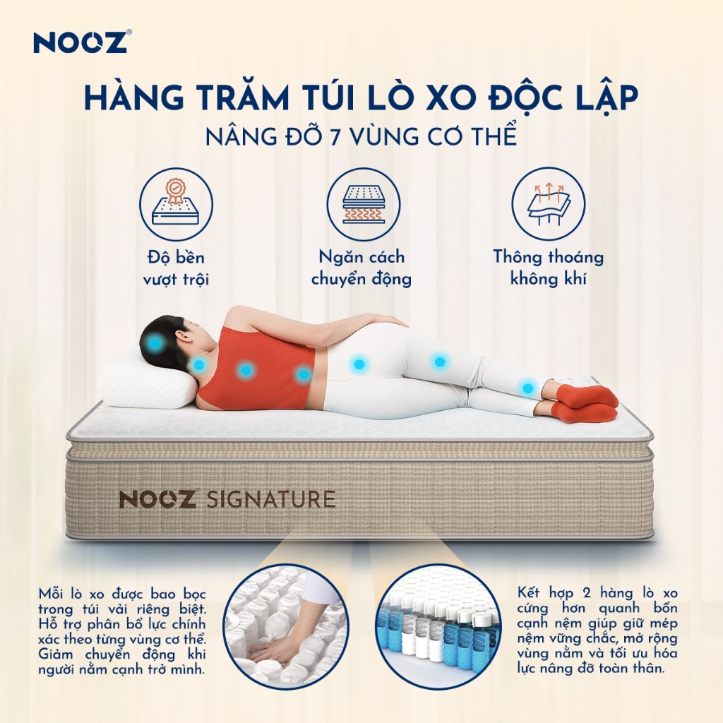Nệm Foam NOOZ Signature Đệm Cao Su Thiên Nhiên Và Lò Xo Túi Nâng Đỡ 7 Vùng Cơ Thể NOOZ Home Goods | BigBuy360 - bigbuy360.vn