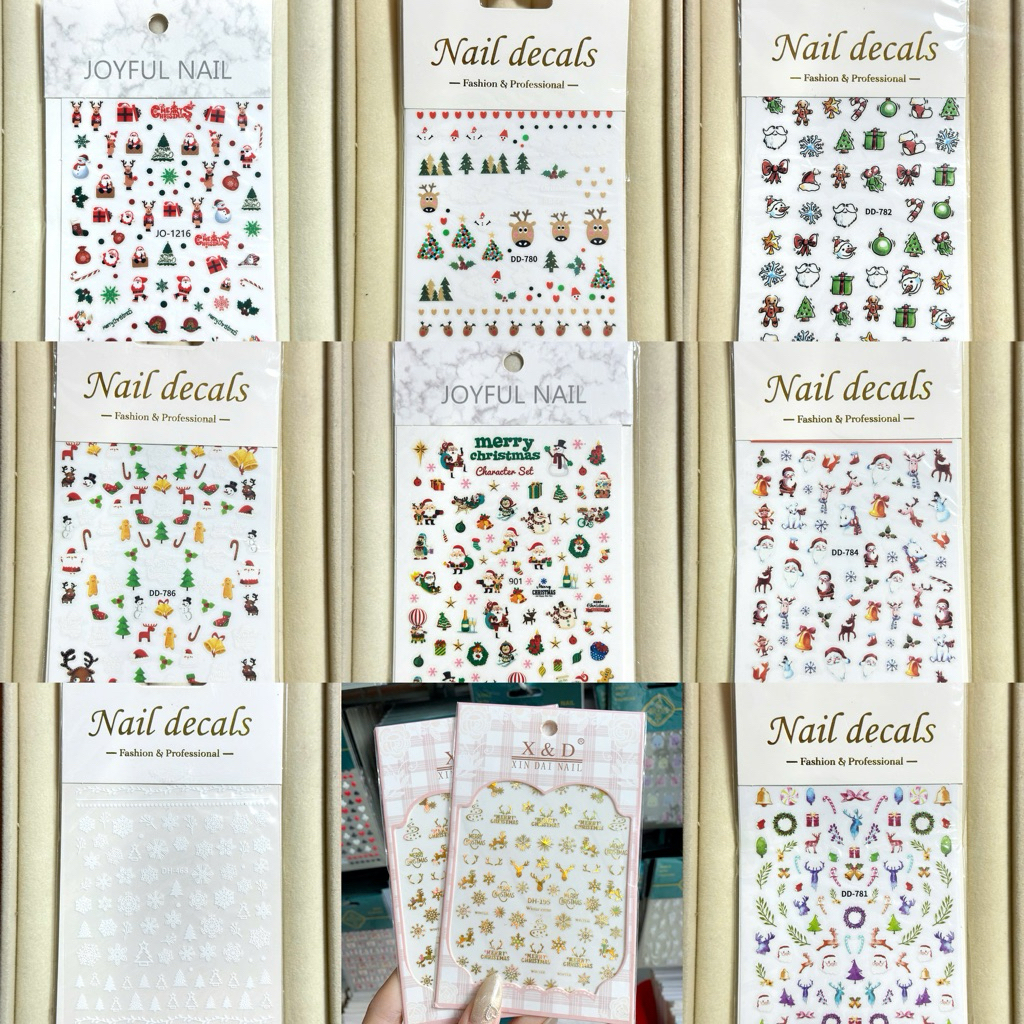Combo 3 Sticker nổi, miếng dán móng trang trí móng tay phong cách Noel