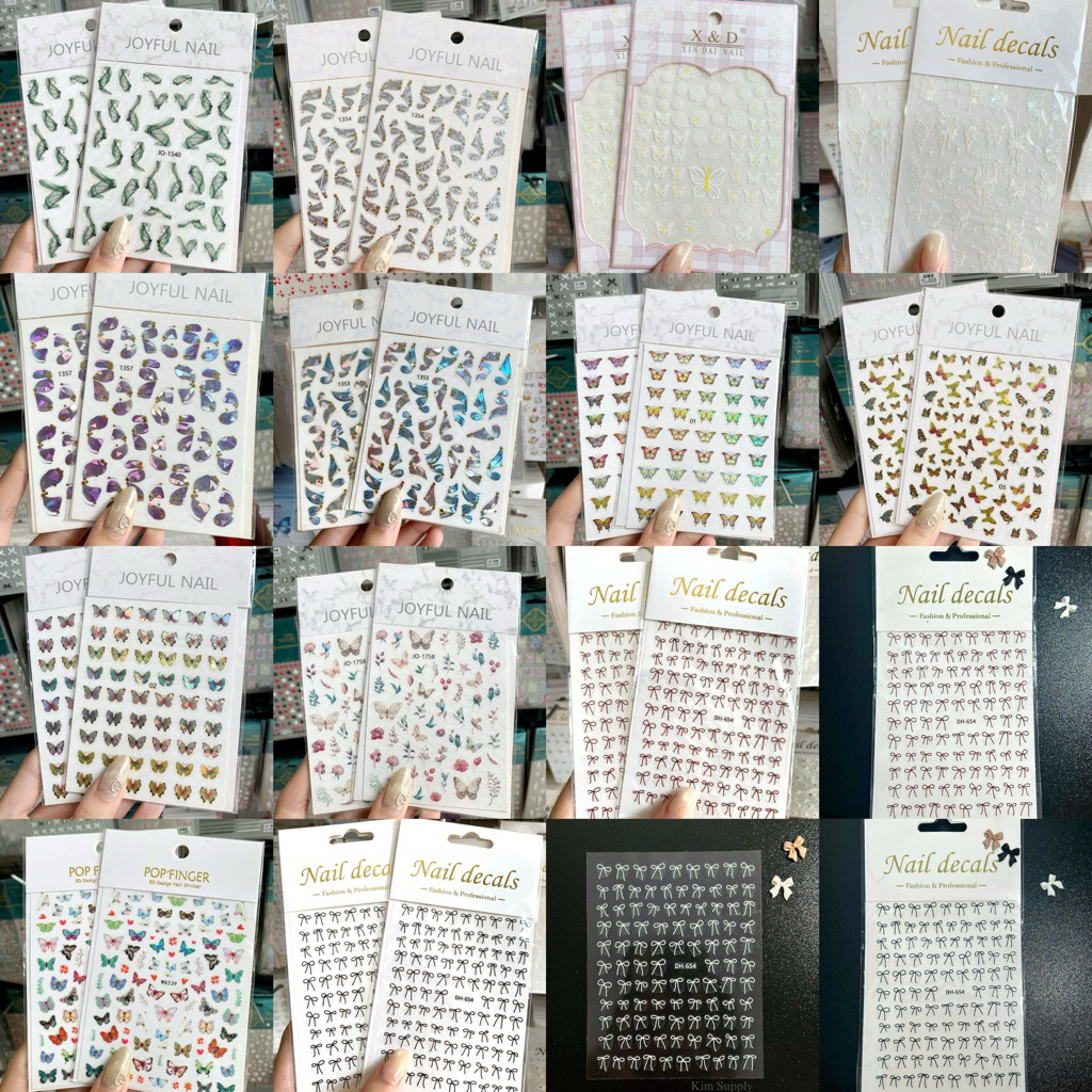 Combo 3 Sticker miếng dán nơ bướm trang trí móng tay