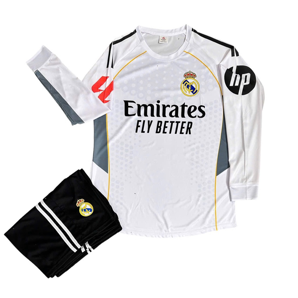 DÀI TAY bóng đá dài tay RE.AL TRẮNG 2025 - Đồ đá banh dài tay nam nữ chất thun lạnh cao cấp