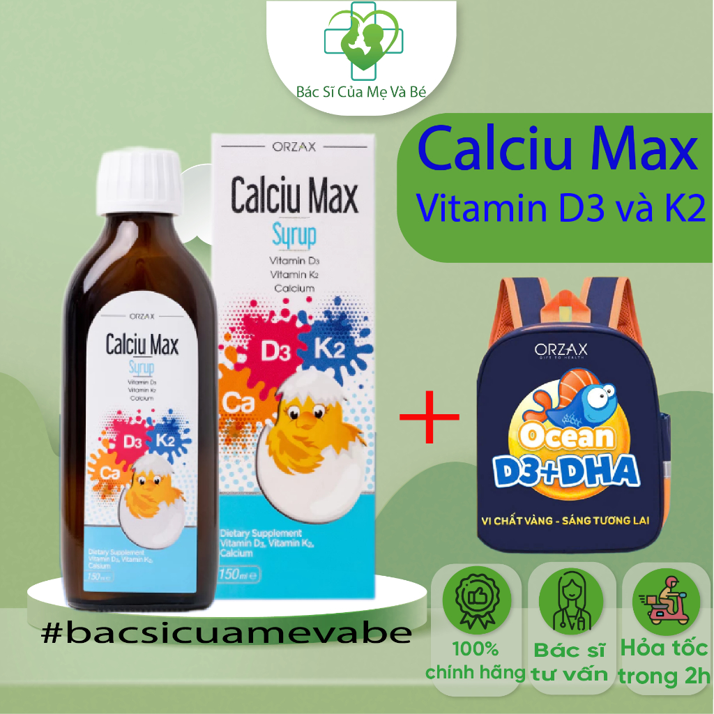 Canxi hữu cơ Orzax Calciu Max Syrup - Bổ sung canxi, D3, K2MK7 cho bé phát triển chiều cao, xương ră