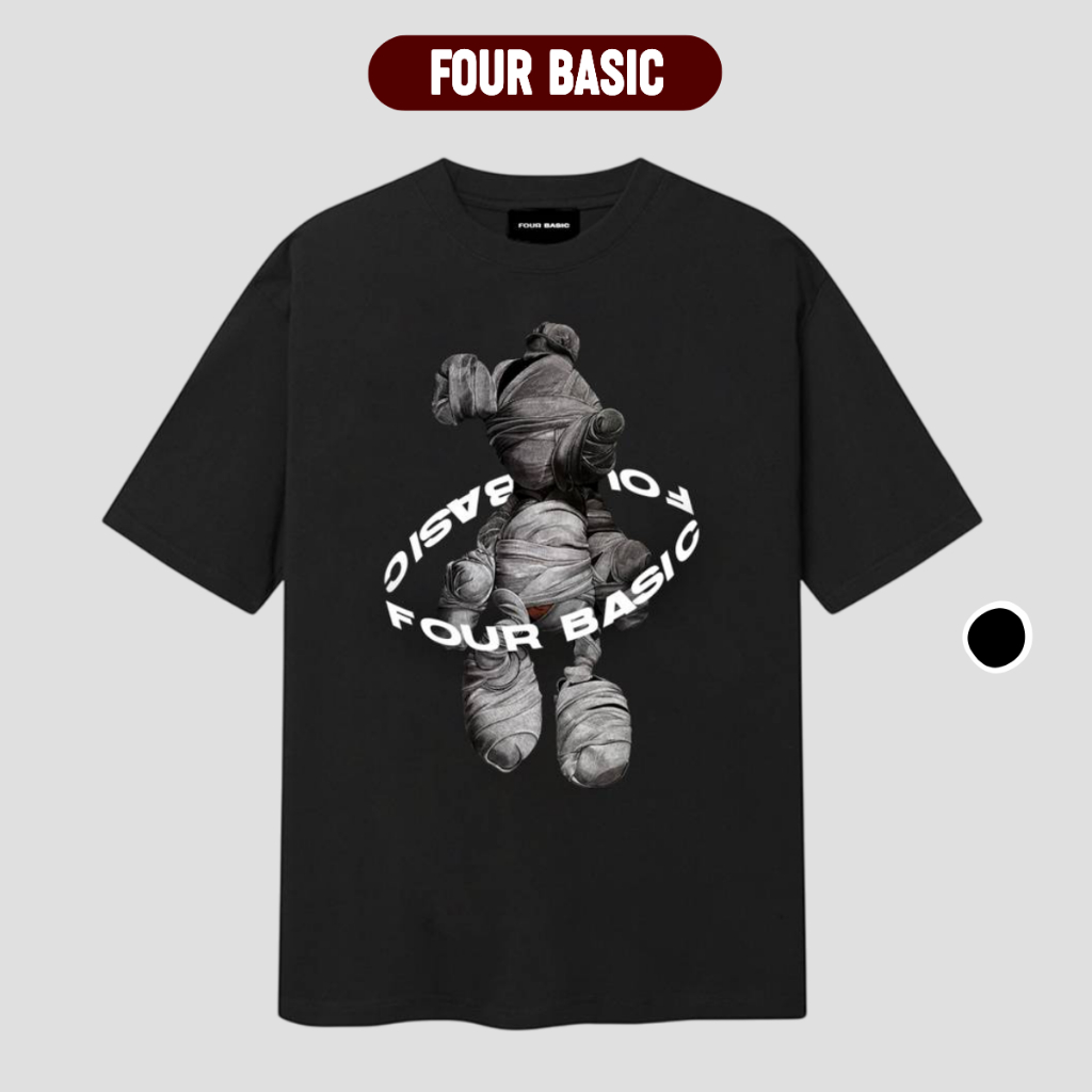 Áo Thun Nam Nữ cotton 100% Mouse Black Fullbox FOUR BASIC sweater oversize form rộng T48