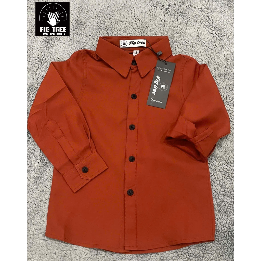 Áo Sơ Mi Màu Cam Gạch, Chất Cotton Trơn Mềm Mịn Mát, Nhiều Size