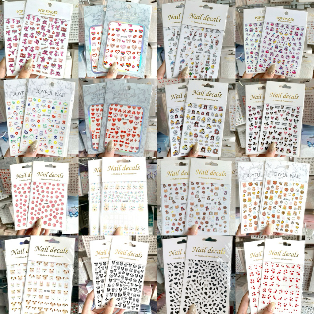 Combo 3 Sticker miếng dán móng hoạt hình A trang trí móng tay