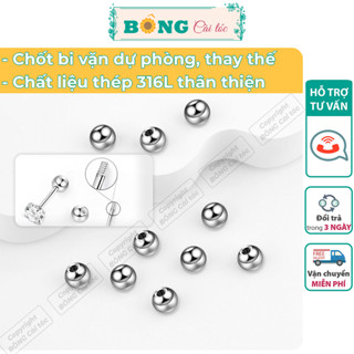Set 10 chốt bi vặn cho khuyên tai chất liệu thép 316L không gỉ nhiều kích thước PKK90 - chốt khuyên tai BÔNG Cài Tóc