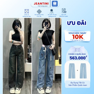 Quần bò nữ ống suông JEANTINI quần jean thêu chữ phong cách cá tính nhiều màu size S M L SPG12