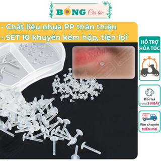 Hộp 10 chiếc khuyên môi nhựa trong suốt đầu tròn dẹt giữ lỗ, không gây kích ứng KMO10 - khuyên nhựa BÔNG Cài Tóc