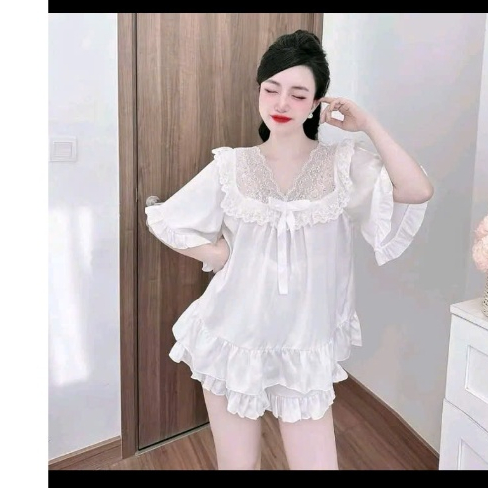 Đồ ngủ Pijama Tiểu Thư Phối Ren Bigsize, Chất Lụa Latin cao cấp thời trang nữ freesize 45-90kg-PJ013 | BigBuy360 - bigbuy360.vn