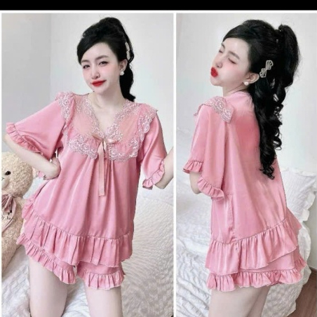 Đồ ngủ Pijama Tiểu Thư Phối Ren Bigsize, Chất Lụa Latin cao cấp thời trang nữ freesize 45-90kg-PJ013 | BigBuy360 - bigbuy360.vn
