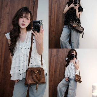 Áo Voan Bèo Tầng Chiffon Mềm Hoạ Tiết Chấm Bi 2 màu trắng,đen siêu xinh-Dành Cho Nữ(Tặng Kèm Quây)