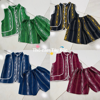 Bộ quần áo thổ cẩm dân tộc sát nách cho bé trai từ 10-25kg