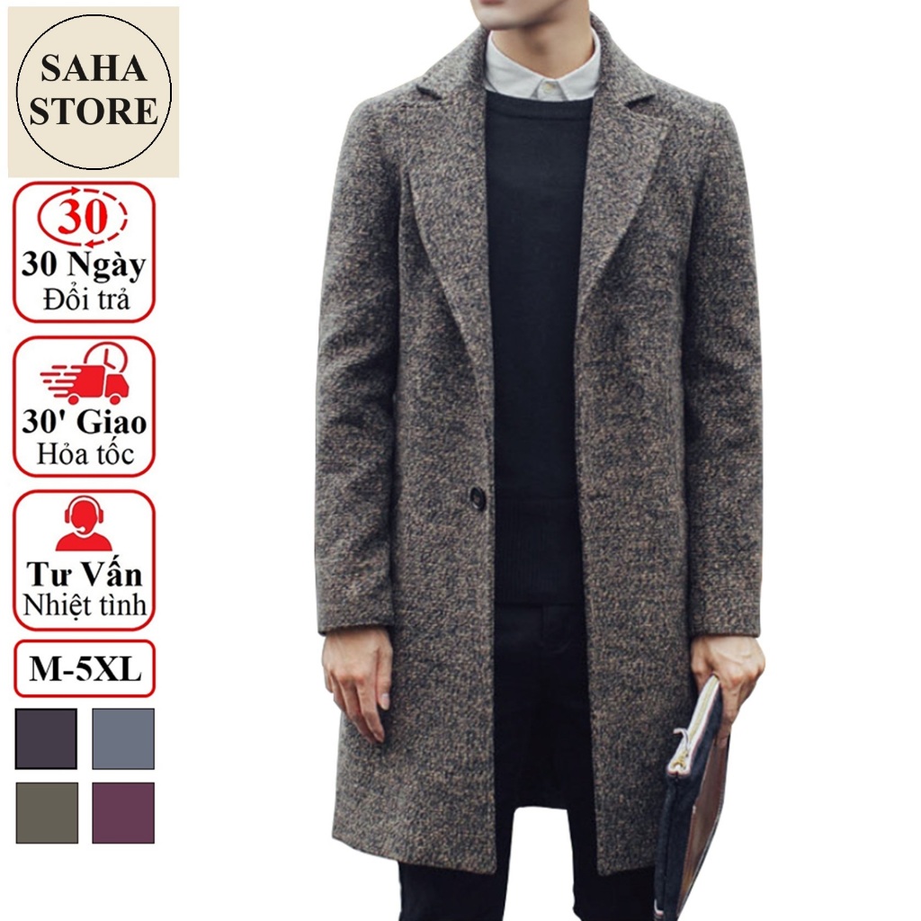 Áo khoác dạ nam hàn quốc dáng dài SAHA02 blazer măng tô đen xám mangto trench coat mantle manto big 
