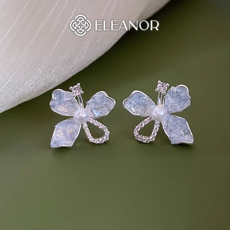 Bông tai nữ chuôi bạc 925 Eleanor Accessories hình hoa đính đá phụ kiện trang sức khuyên tai 9956
