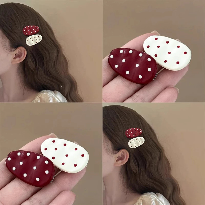 Set 2 Kẹp Tóc Mỏ Vịt Hình Nơ/Gợn Sóng/Oval Chấm Bi Xinh Xắn Dễ Thương Phong Cách Hàn Quốc Phụ Kiên Tóc