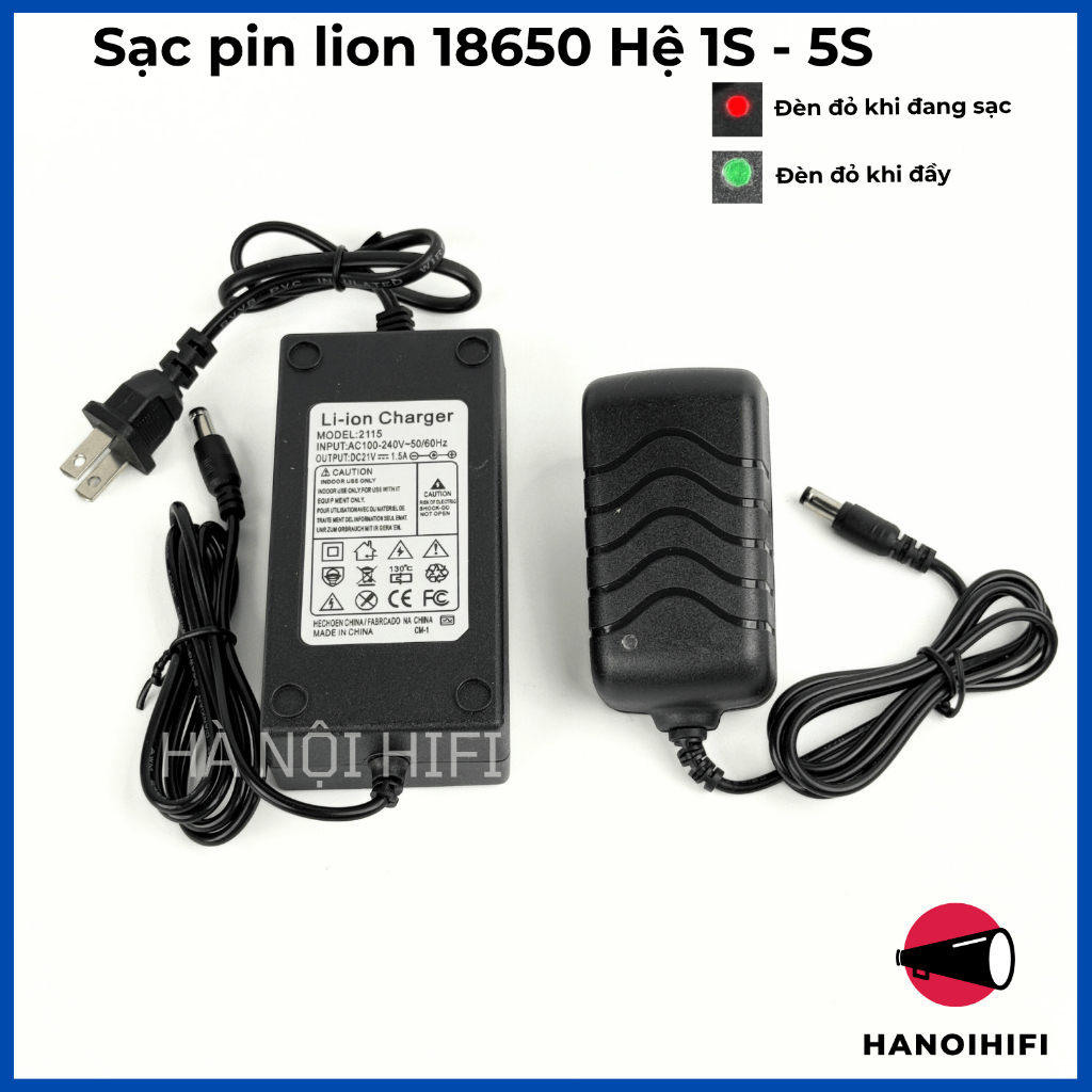 Sạc 1S, 2S,3S, 4S, 5S 12.6V - 2A , Có Đèn Báo Đầy, Giắc Sạc 5.5*2.1mm. sạc cho máy khoan, sạc loa, sạc pin 18650