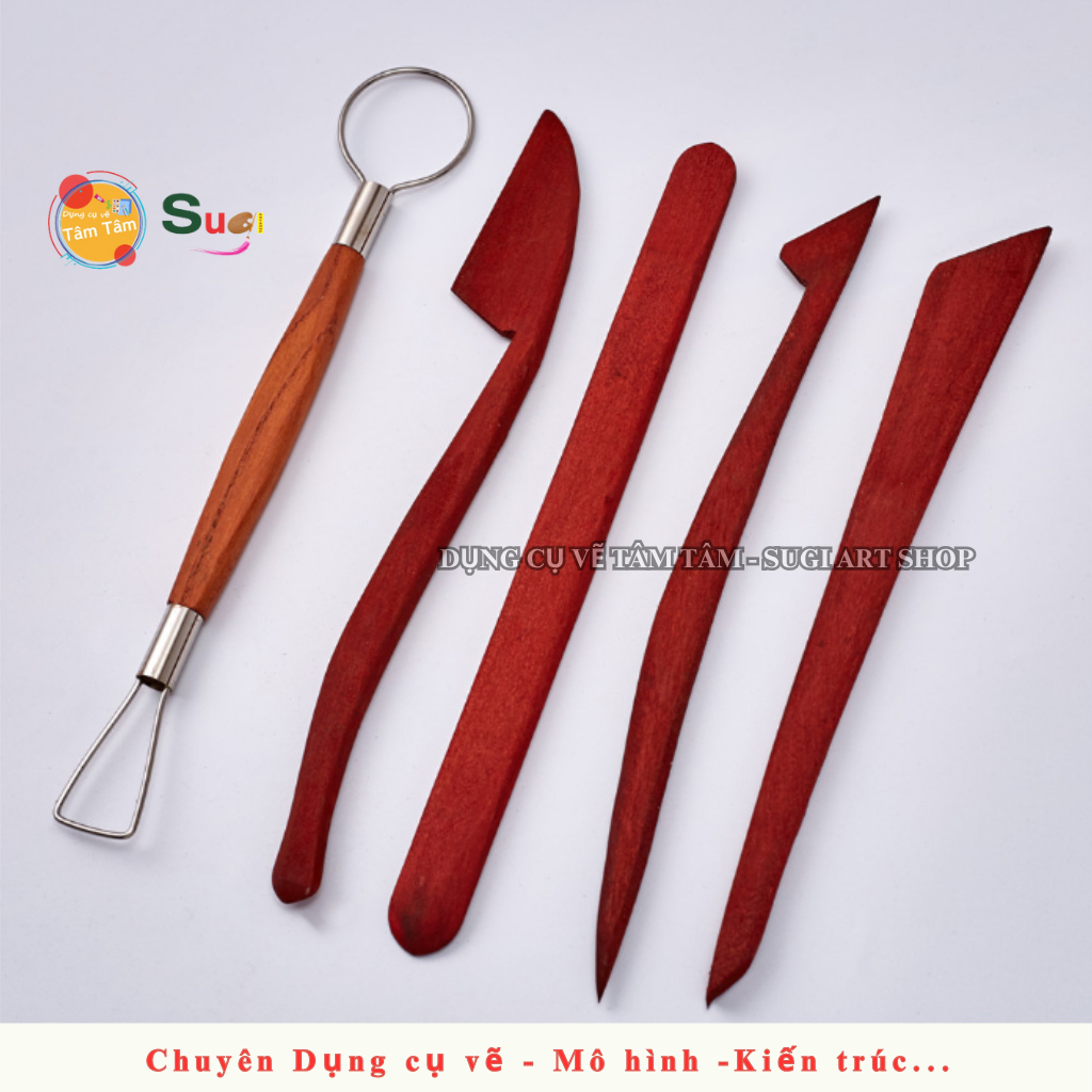 Bộ 5 cây dụng cụ tạo hình đất sét , Nạo tượng lớn ( màu Nâu ) [ Sugi Art Shop ]
