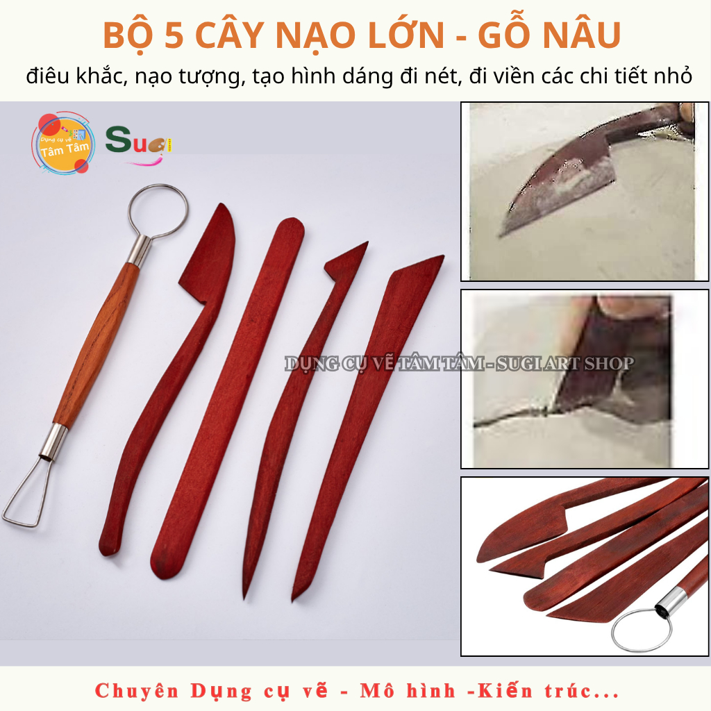 [ TÂM TÂM ] Bộ dụng cụ tạo hình đất sét , Bộ 5 cây  Nạo tượng lớn ( màu Nâu )