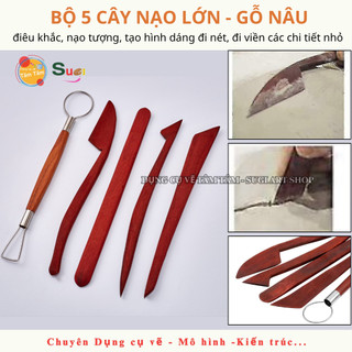 Bộ 5 cây dụng cụ tạo hình đất sét , Nạo tượng lớn ( màu Nâu ) [ Sugi Art Shop ]