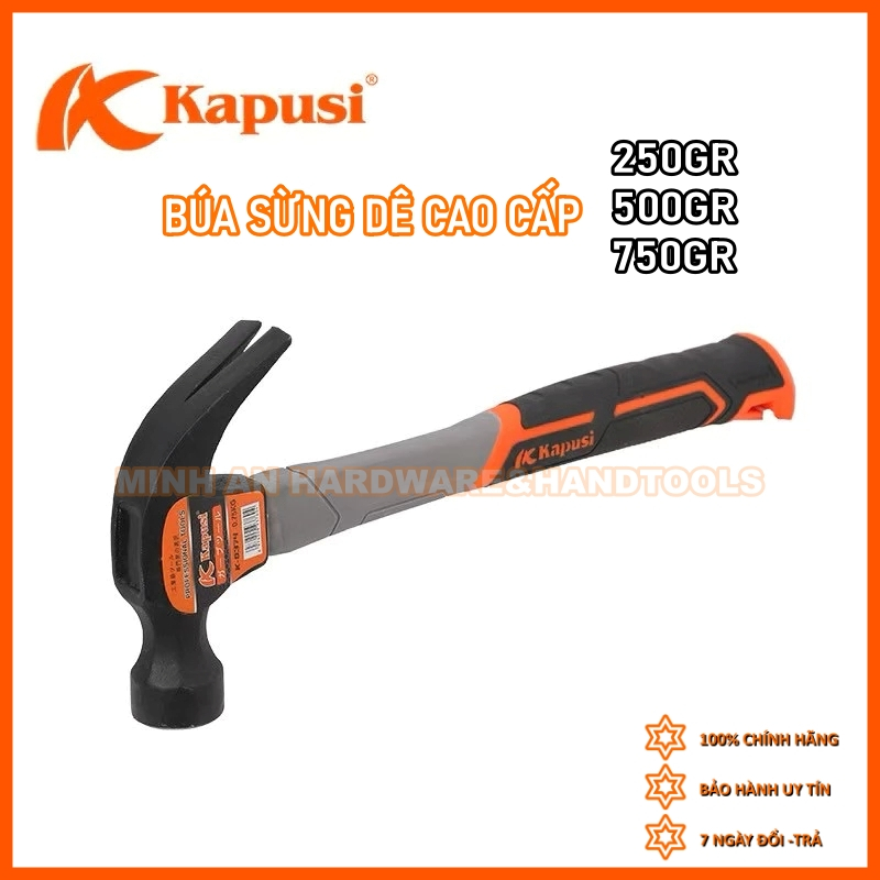 Búa đinh [CHÍNH HÃNG] KAPUSI JP đầu búa nặng 250g,500g,750g - búa sừng dê, búa đinh, búa nhổ đinh