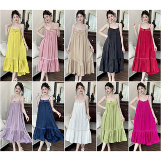 Váy ngủ Pyjama nữ 2 dây nút bọc dáng đuôi cá lụa latin trơn cao cấp nhiều màu xinh