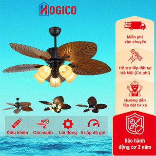 Quạt trần đèn lá cọ [HÀNG LOẠI 1], CÓ CÁP AN TOÀN CHỐNG RƠI, Đông cơ DC Lõi đồng, trang trí phòng khách