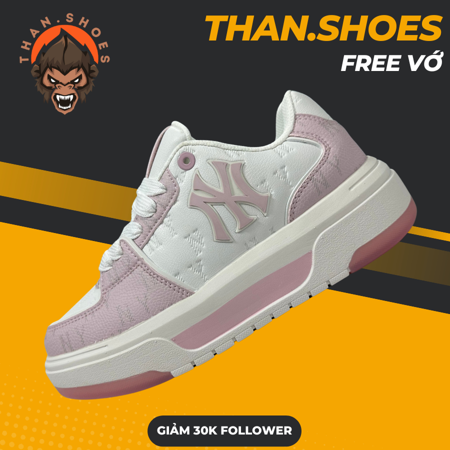 Giày Sneaker MLB Chunky Liner Denim Monogram NY White Pink Trắng Hồng - Than.Shoes