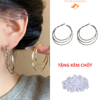  Bông Tai Nữ Tròn 3 Vòng Mạ Bạc – Kiểu Dáng Sang Chảnh Phong Cách Hàn Quốc Cá Tính Dễ Phối Đồ 