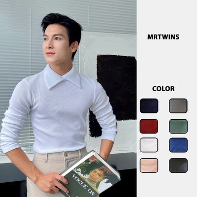 Áo Thun Cổ Cao Phối Kiểu Nam TAY DÀI Form Body Thun Gân Cao Cấp Thương Hiệu Mr Twins