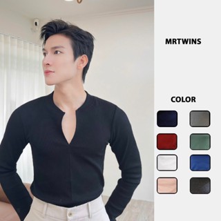 Áo Thun Cổ Bomer Chữ V Nam Tay Dài Form Body Thun Gân Cao Cấp Thương Hiệu Mr Twins