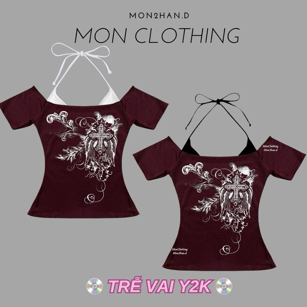 TRỄ VAI Y2K MÀU ĐỎ ĐÔ - Y2K Off Shoulder Top 💿