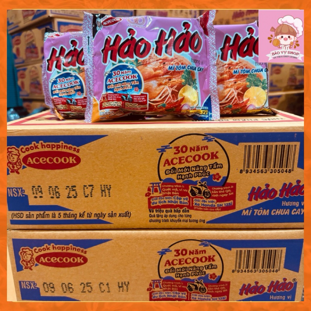 Thùng Mì Tôm 30 Gói Hảo Hảo chua cay,75gam ,thiếu gói muối mỡ(Lưu ý ko có gói muối mỡ bên trong ạ)Cty Acecook chính hãng