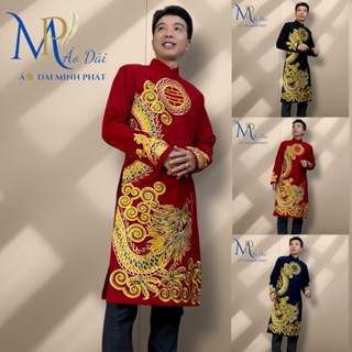 Áo Dài Cách Tân Nam Vải Tuyết Mưa Cao Câp Với Hoạ Tiết Thêu Rồng Cách Điệu sang trọng MPT1010