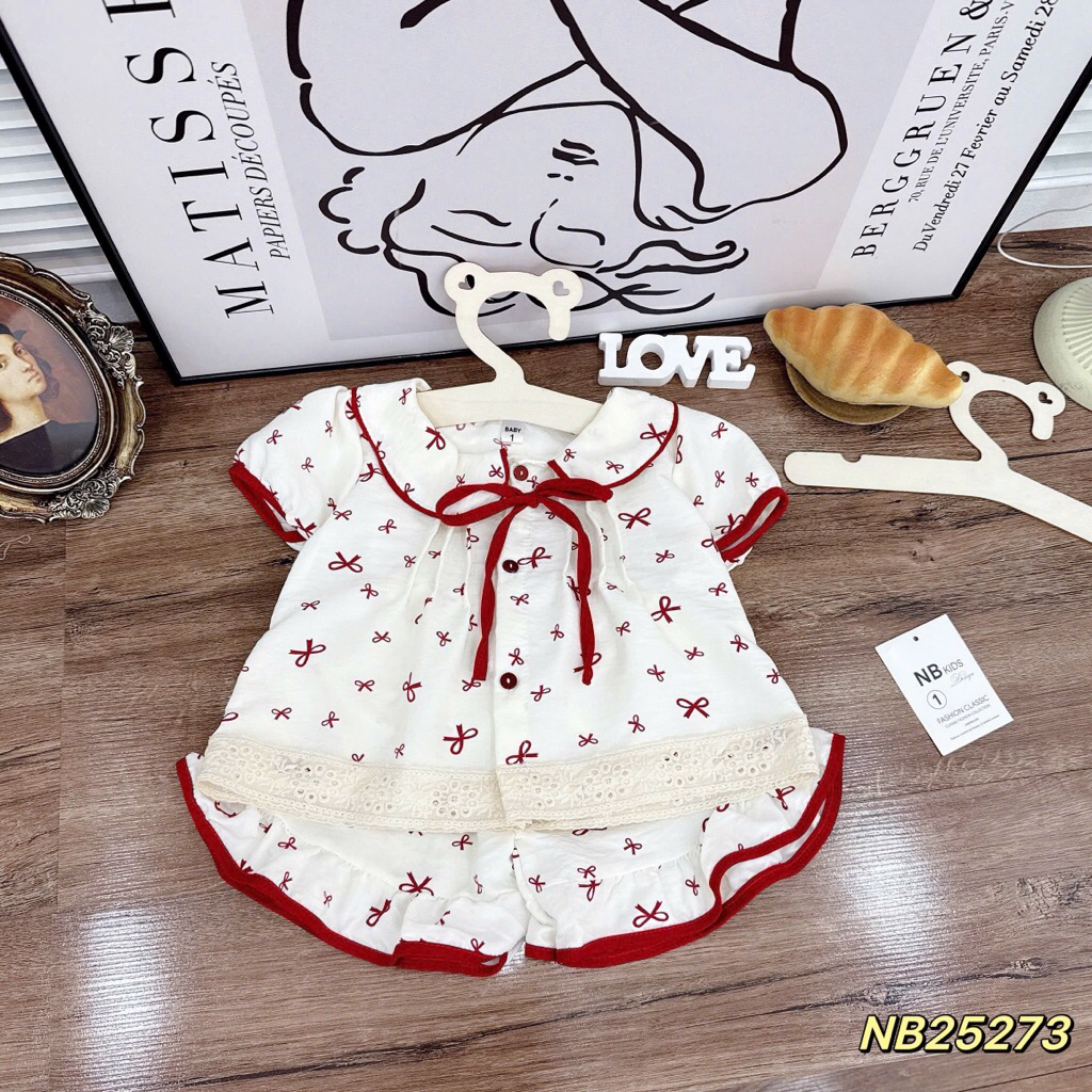 Sét bộ đồ bé gái, bộ bé gái cổ bèo gấu ren, bánh bèo,bộ pijama cho bé