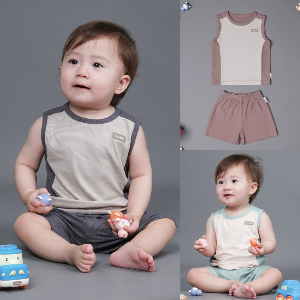 Bộ quần áo ba lỗ phối sườn cho bé Cookie CK22122