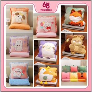 (Các mẫu gối vuông kèm chăn) Chăn gối văn phòng hoa quả vuông hình thú đáng yêu cho bé yêu 3in1(Gôi_Chăn)