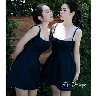 Váy 2 dây chất jean mềm đáp ngực phối chỉ nổi bật siêu xinh