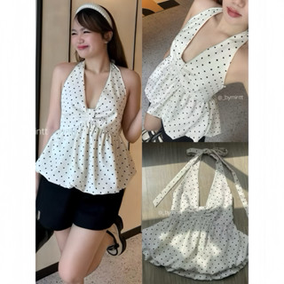 Áo cổ yếm phối nơ lưng dáng bồng bí siêu xinh