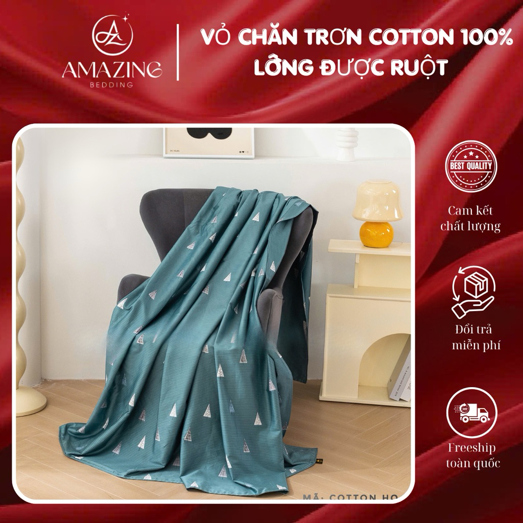 Vỏ chăn trơn Cotton  100% mềm mát lồng được ruột cao cấp kích thước 2m-2m2( hàng có mí viền)