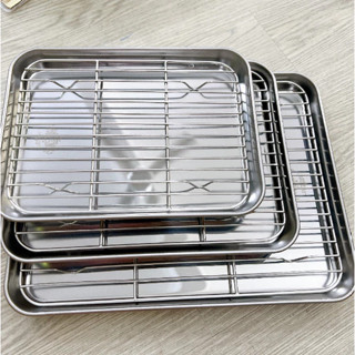  Khay nướng INOX kèm vĩ hấp dùng để nướng bánh Vĩ hấp inox hình chữ nhật dày dặn TIỆN DỤNG khay nướng inox lò vi sóng 