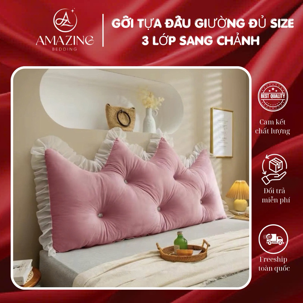 Gối Tựa kê đầu giường Hàn Quốc sang chảnh decor phòng ngủ size 120cm đến 2m; cao 70cm